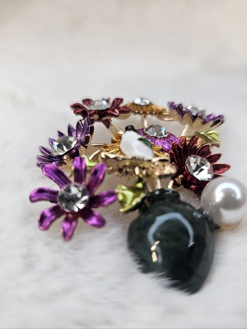 Multicolor Floral Crystal Brooch with Pearl Accent